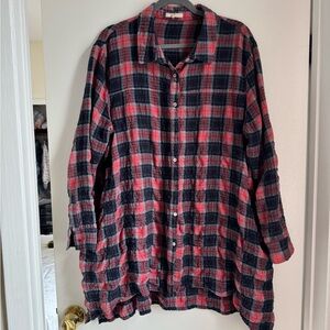 Easel Slouchy Red and Blue Plaid Shirt